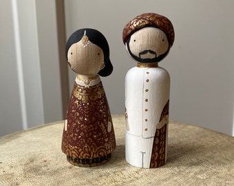 Custom Cake Topper, Wooden Peg Dolls, Indian Wedding, Multicultural, Fair Trade, Goose Grease