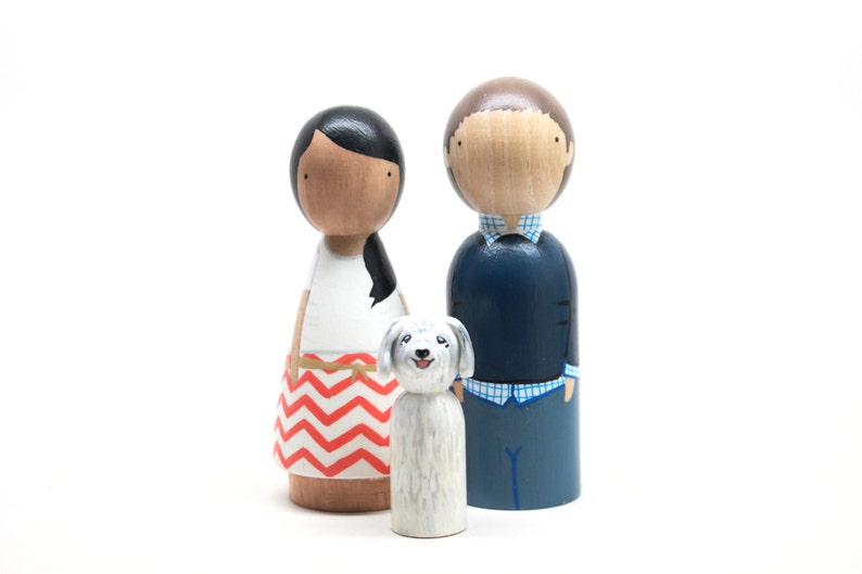 Personalized Custom Family Portrait of 3 // Anniversary Gifts Couple // Unique Family Portrait // Wooden Peg Dolls image 5