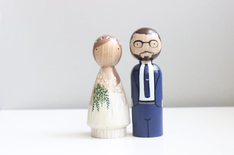 Custom Wedding Cake Toppers, Wooden Peg Doll, Fair Trade, Goose Grease image 1