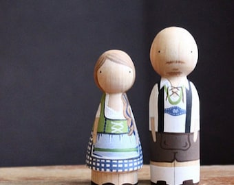 Custom German Cake Toppers, Wooden Peg Dolls, 5 Year Anniversary Wood Gift, Fair Trade, Goose Grease