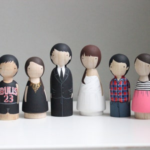 Custom Family Portrait of 6 Hand-Painted Wooden Dolls Peg Dolls Goose Grease Cake Toppers Wooden Cake Toppers Family Portrait image 2