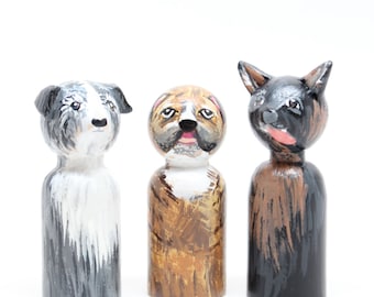 Custom Dog Wooden Peg Doll, Hand-Painted, Fair Trade, Personalized Pet Portrait, Goose Grease