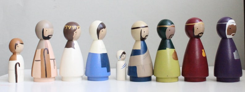 Nativity Scene, Wooden Peg Dolls, Fair Trade, Hand-Painted, Goose Grease image 2