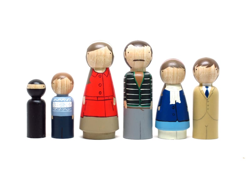 Custom Family Portrait of 6 Hand-Painted Wooden Dolls Peg Dolls Goose Grease Cake Toppers Wooden Cake Toppers Family Portrait image 4