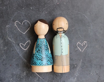 Personalized Wooden Peg Dolls, 5 Year Anniversary Wood, Custom Gift, Fair Trade, Goose Grease