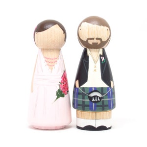 Scottish Wedding Cake toppers Scottish Wooden Peg Doll Goose Grease with Kilt wooden dolls image 2