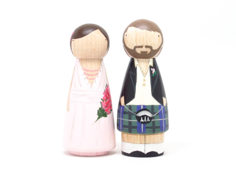 Scottish Wedding Cake toppers Scottish Wooden Peg Doll Goose Grease with Kilt wooden dolls image 2