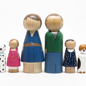 Custom Family Portrait of 6 Hand-Painted Wooden Dolls Peg Dolls Goose Grease Cake Toppers Wooden Cake Toppers Family Portrait image 5