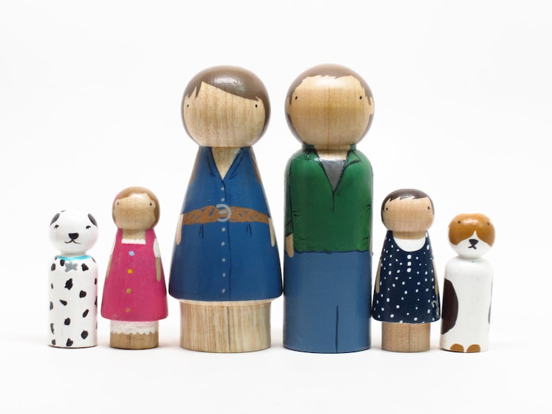 Custom Family Portrait of 6 Hand-Painted Wooden Dolls Peg Dolls Goose Grease Cake Toppers Wooden Cake Toppers Family Portrait image 5