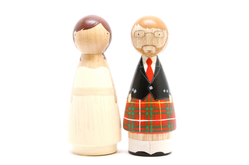 Scottish Wedding Cake toppers Scottish Wooden Peg Doll Goose Grease with Kilt wooden dolls image 5