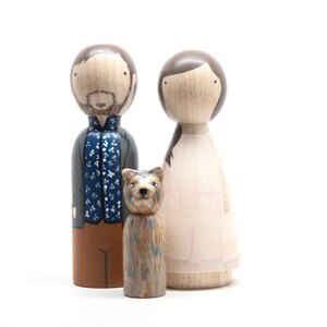Personalized Custom Family Portrait of 3 // Anniversary Gifts Couple // Unique Family Portrait // Wooden Peg Dolls image 4