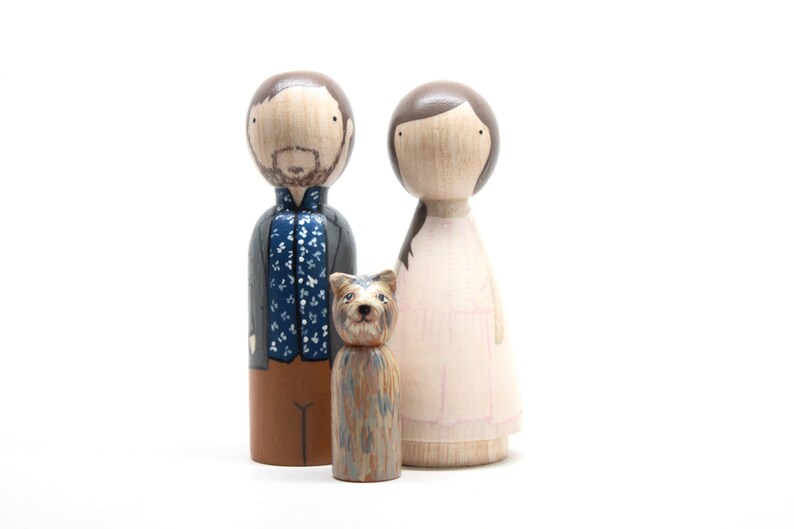 Personalized Custom Family Portrait of 3 // Anniversary Gifts Couple // Unique Family Portrait // Wooden Peg Dolls image 4