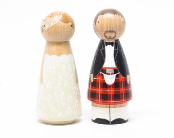 Scottish Wedding Cake toppers Scottish Wooden Peg Doll Goose Grease with Kilt- wooden dolls