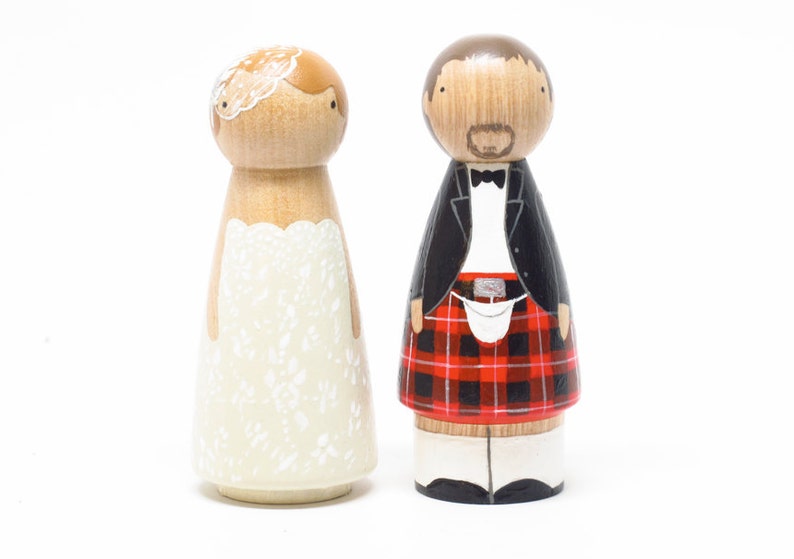 Scottish Wedding Cake toppers Scottish Wooden Peg Doll Goose Grease with Kilt wooden dolls image 1
