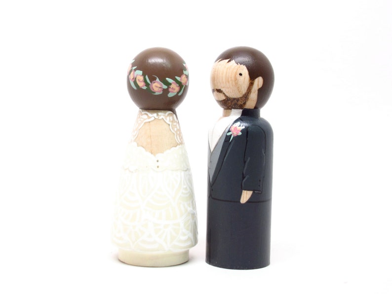 Custom Wedding Cake Topper, Wooden Peg Dolls, Fair Trade, Goose Grease image 3