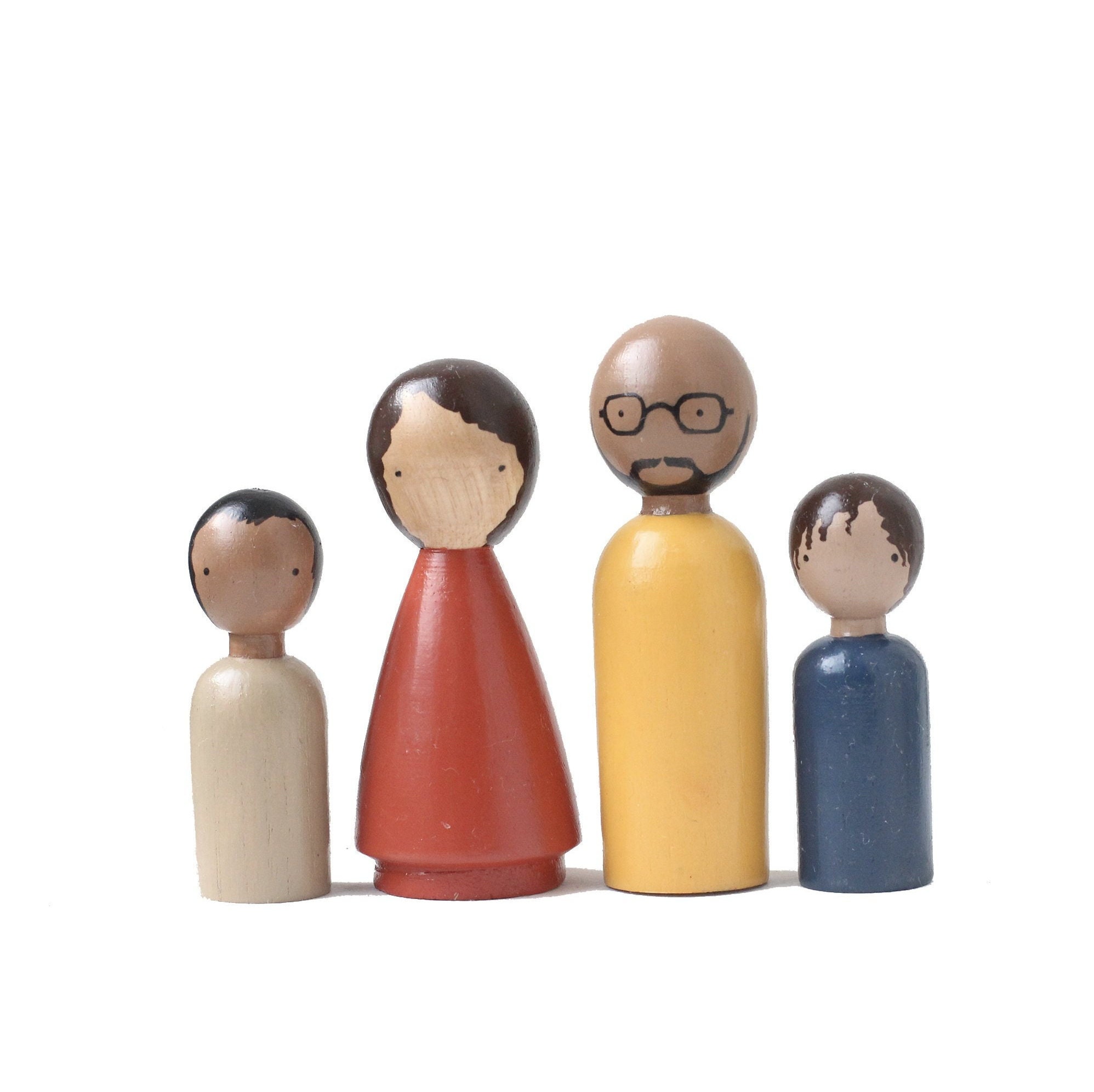 Family of 6 Wooden Peg Dolls Unfinished Wooden People Medium