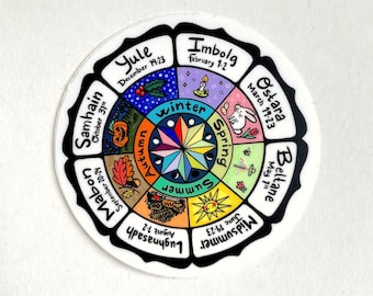 Wheel of the Year 3" circle vinyl sticker Celebrates Pagan Sabbats