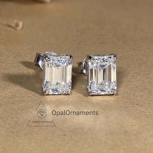 Emerald Cut Lab Diamond Earrings for Women, 0.75 to 1.25CT Lab Grown Diamond Stud Earrings, Push Back Earrings, Anniversary Gifts for Wife.