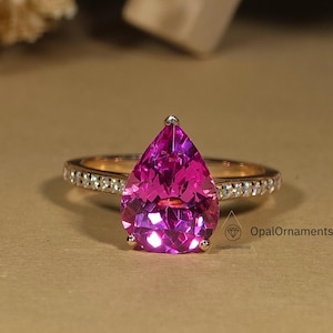 Fancy Pink Sapphire Ring Pear Cut Pink Sapphire Engagement Ring Half Eternity Wedding Ring Gift Birthstone Gemstone Anniversary Bridal Ring