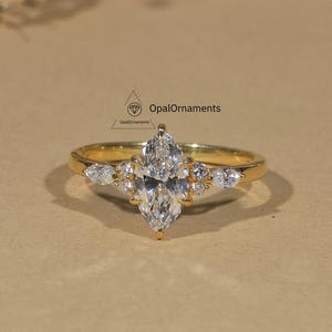 Marquise Lab Diamond Engagement Ring Multi Stone Marquise Cut Diamond Ring 7 Stone Cluster Diamond Ring Yellow Gold Unique Proposal Ring