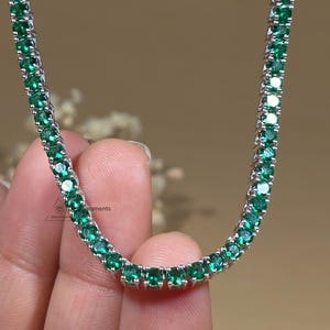 Grün Smaragd Halskette für Frauen, VS + Qualität 3 MM Tennis Halskette, Smaragd Geburtsstein Schmuck, Jahrestag Geburtstagsgeschenk für Frau