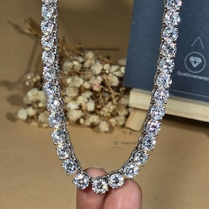 Rond geslepen VVS moissaniet sterlingzilveren tenniskettingen voor uniseks, diamanten tennisketting, ijsketting, jubileumcadeau voor hem of haar.