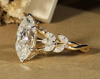 2 Carat Marquise Cut Moissanite Engagement Ring Moissanite Bridal Ring Simple Wedding Ring Promise Ring For Her Anniversary Gift For Women