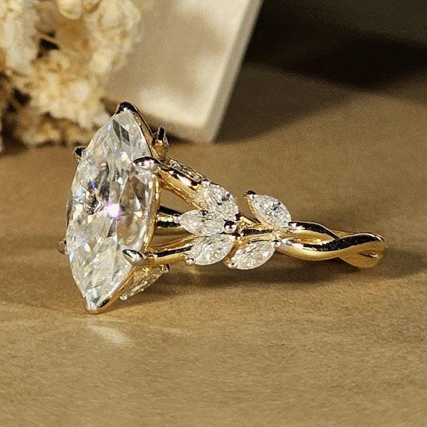 2 Carat Marquise Cut Moissanite Engagement Ring Moissanite Bridal Ring Simple Wedding Ring Promise Ring For Her Anniversary Gift For Women