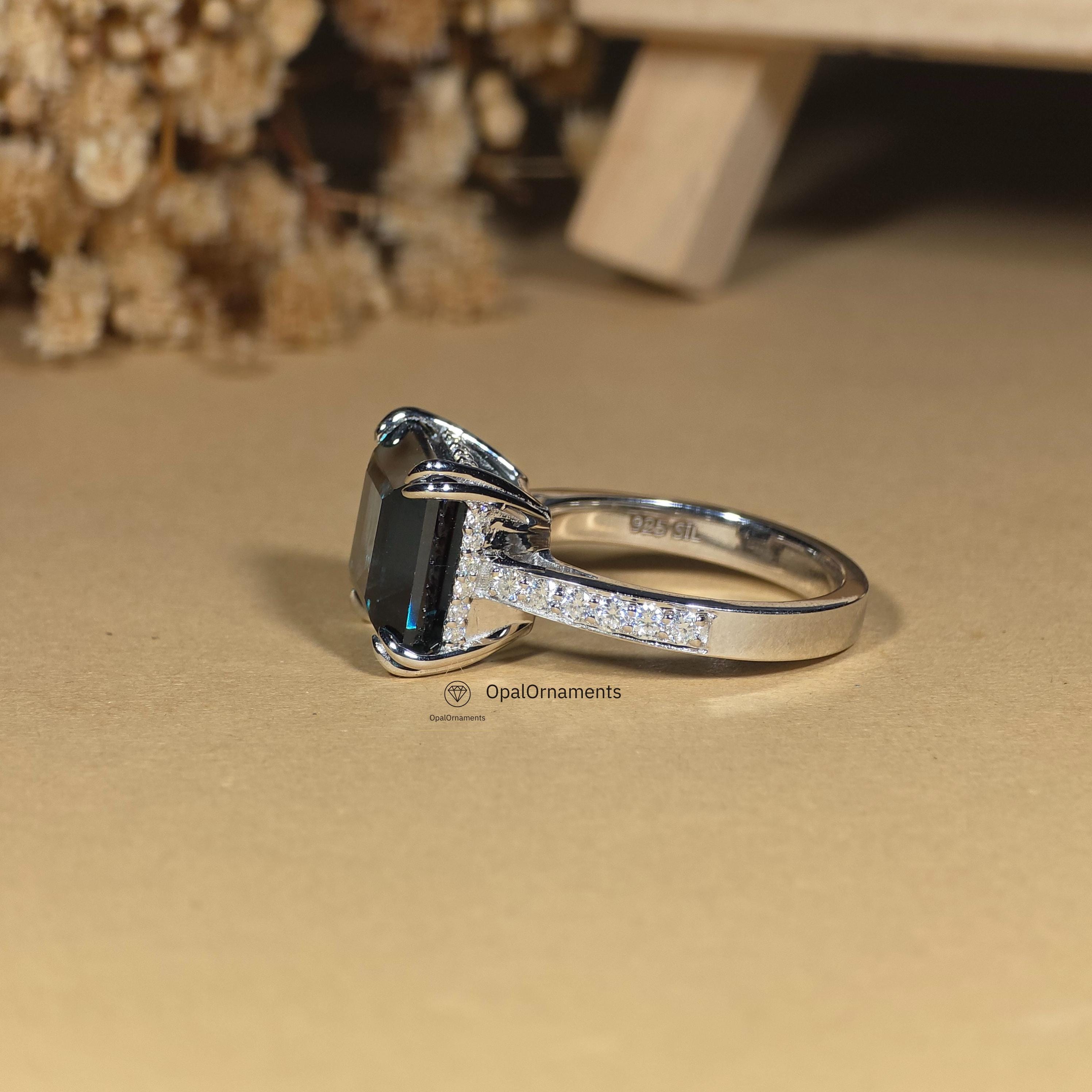 Princess Cut Indicolite Tourmaline Gemstone Ring Classic Sterling