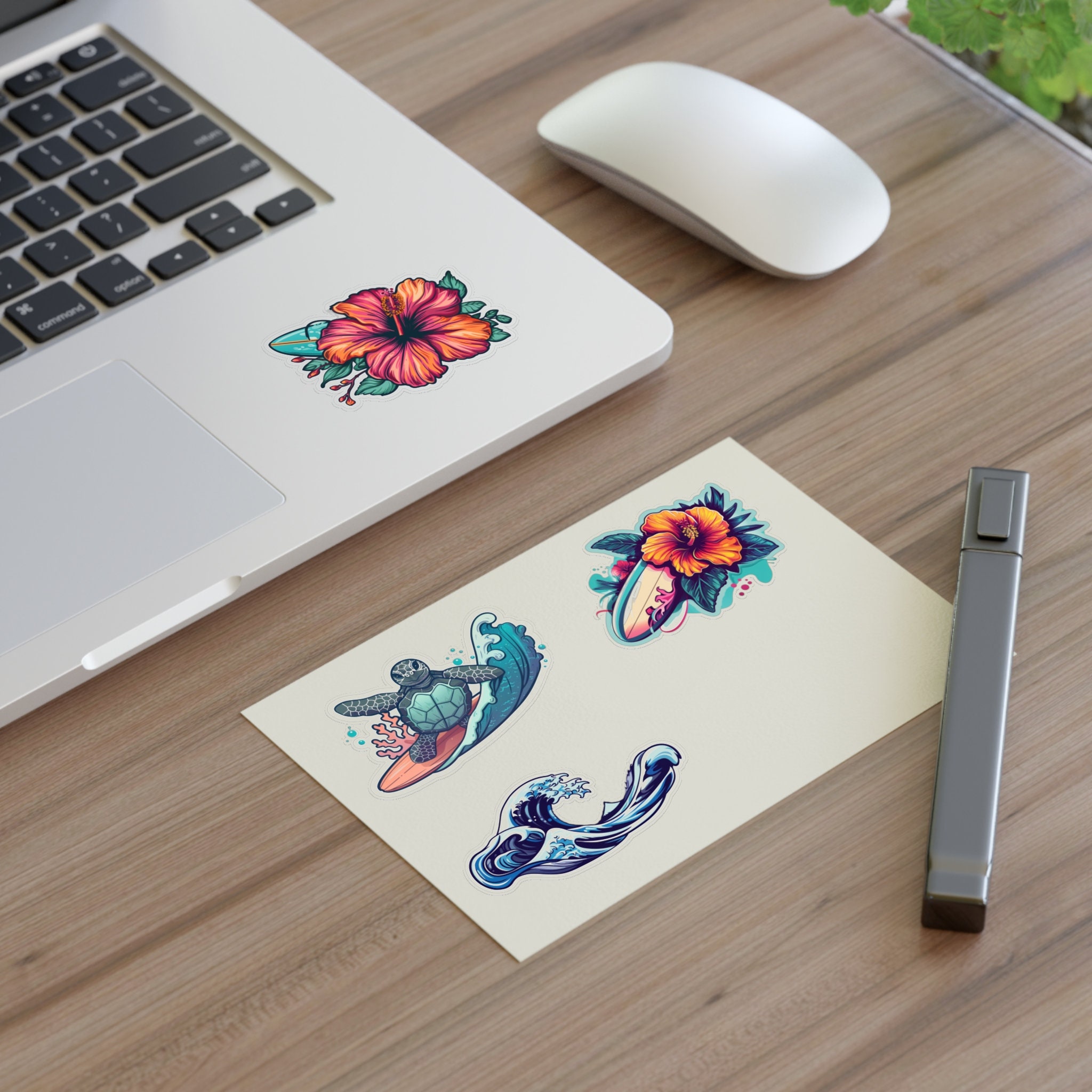Vru Sticker Beach Vibes Sticker Pack - Turtle, Flower, and Wave - Coastal Vinyl ...