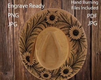 Floral Hat Laser Burning Designs – Cowboy & Wide Brim Hats (Digital Download)