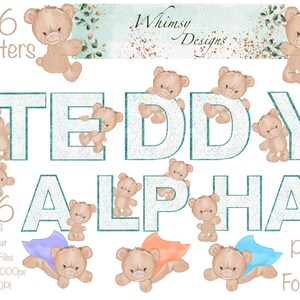 Teddy Bear Alpha Splash with Green Glitter | Individually saved letters | png | hand drawn | sublimation | digital download