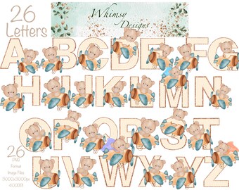 Teddy Bear Airplane Letters | Rose Gold Glitter Alpha (Digital Download)