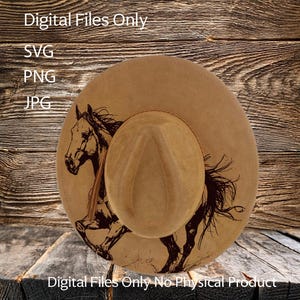 Motifs gravés au laser pour chapeaux - Téléchargement numérique (SVG, PNG, JPG) pour chapeaux de cow-boy et à bord large, WD2081, cheval