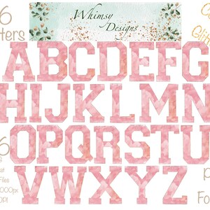 Pink Watercolour Alpha with Copper Glitter | Individually saved letters | png | hand drawn | sublimation | digital download