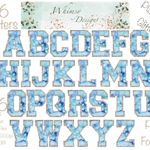 Varsity Blue Watercolour Tie Dye Alpha Platinum Glitter | Individually saved letters | png | hand drawn | sublimation | digital download