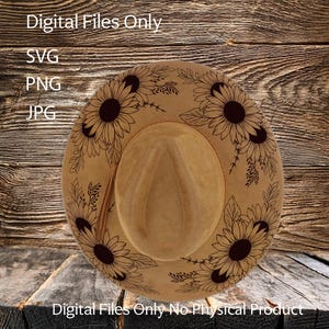 Hut Laser Burning Designs – Digitaler Download (SVG, PNG, JPG) für Cowboyhut & breite Krempe, BT2023, Sonnenblumen