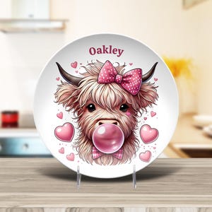 Highland Cow Plate Gift, Cute Personalized Dish, Unbreakable Kids Plate, Custom Name Dinnerware, Unique Gift for Kids, Animal Art Plate