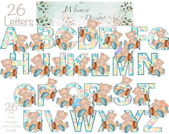 Teddy Bear Airplane Alphabet | Glitter Letters, PNG Clipart (Digital Download)