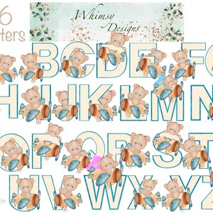 Teddy Bear Plane Alpha Spots with Blue Glitter | Individually saved letters | png | hand drawn | sublimation | digital download