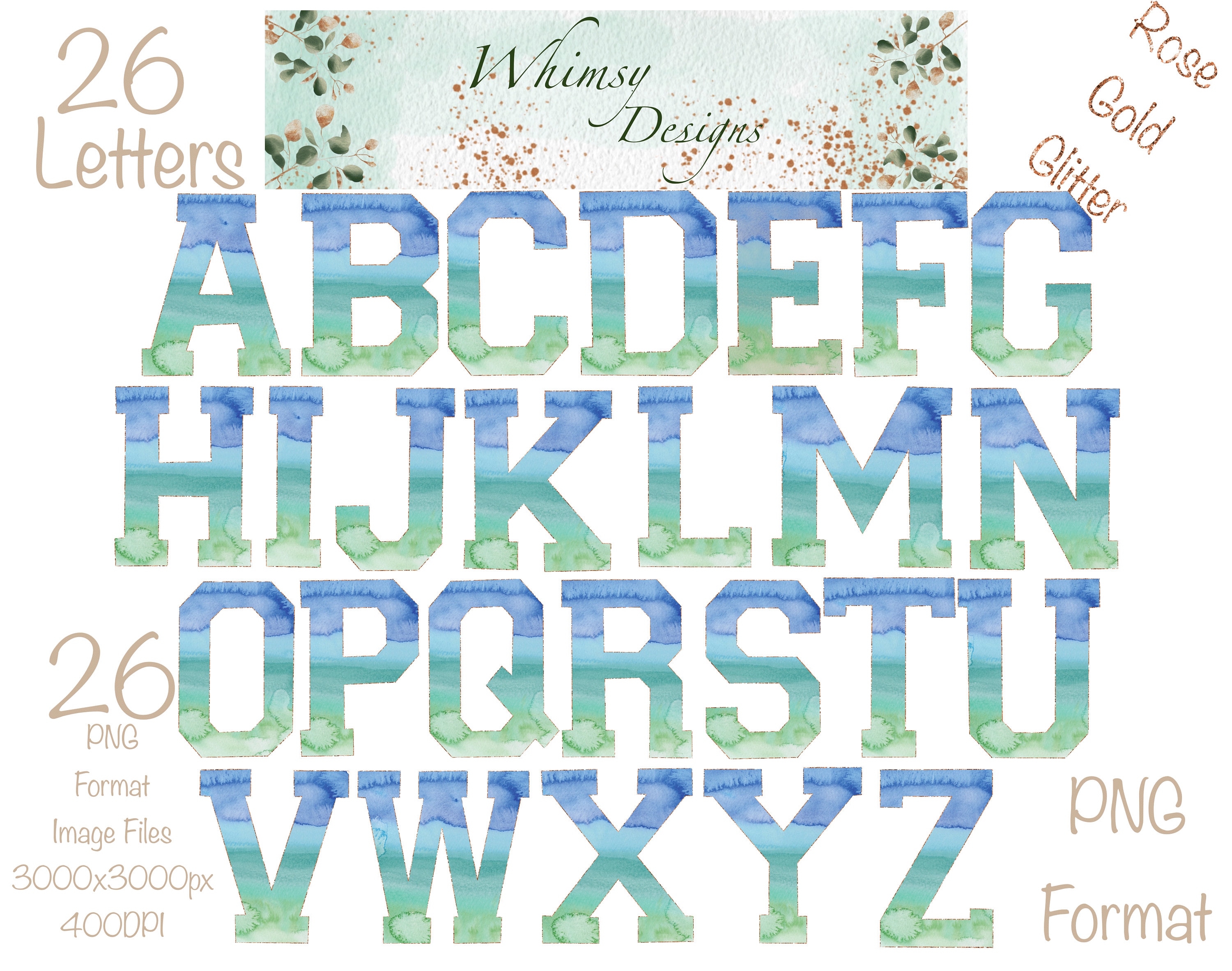 Clip Art sublimation Individually saved letters digital download Green ...