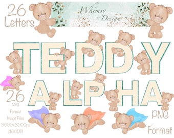 Teddy Bear Alpha Spot PNG | Hand Drawn Letter Set (Digital Download)