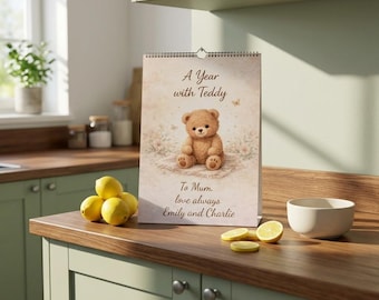 2027 Teddy Bear Wall Calendar, Whimsical Nursery Decor, Personalised Keepsake