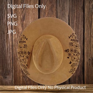 Hat Laser Burning Designs – Digital Download (SVG, PNG, JPG) for Wide Brim & Cowboy Hats, WD2055, Wildflowers