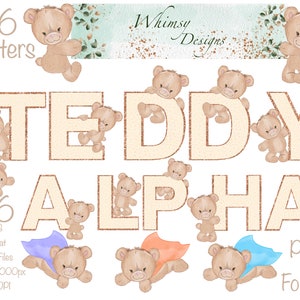 Teddy Bear Alpha Spot with Rose Gold Glitter | Individually saved letters | png | hand drawn | sublimation | digital download
