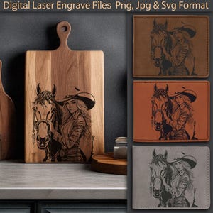 Cowgirl und Pferd Lasergravur Designs - Western SVG PNG JPG | Cowgirl und Pferd für jeden Laser