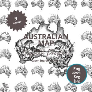 Diseños de grabado láser de mapas australianos: Western SVG PNG JPG / Mapa australiano para cualquier grabado láser