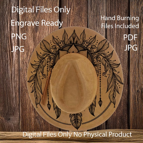 Laser Burned Fedora Decorated By hand. Part of my process of burning a fedora. I hand draw the  main image 3