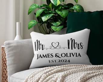 Personalized Mr & Mrs Lumbar Pillow, Wedding Est Date