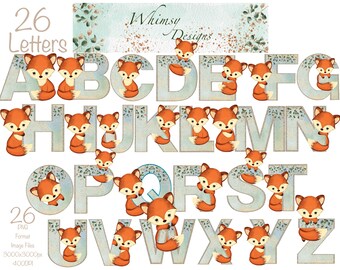 Fox Eucalyptus Letters Clipart | Hand Drawn Alphabet (Digital Download)
